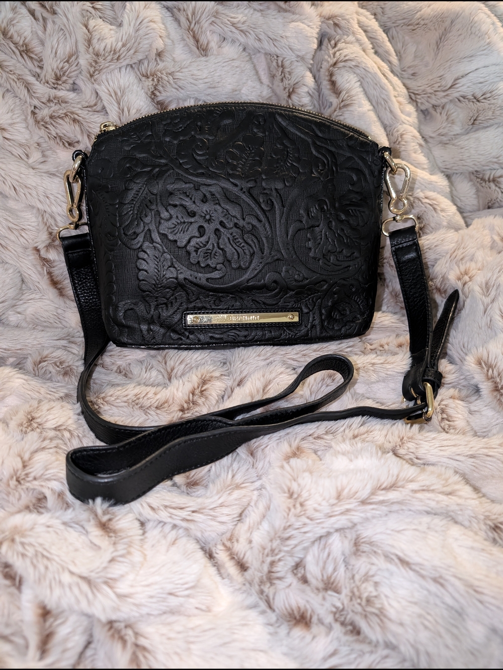 Brahmin Black Embossed Leather Crossbody Bag